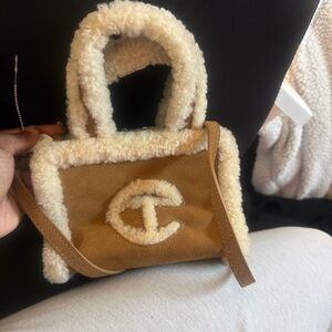 Telfar Shearling Mini Bag in Tan and Cream
